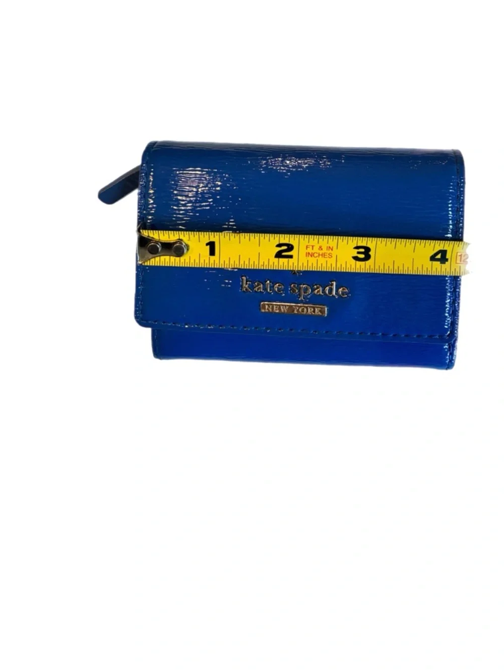 kate spade Patent Leather Electric Blue Wallet with Gold Logo - Picture 3 of 6